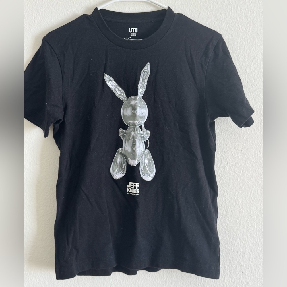 Uniqlo Black Graphic Tee with Silver Balloon Bunny